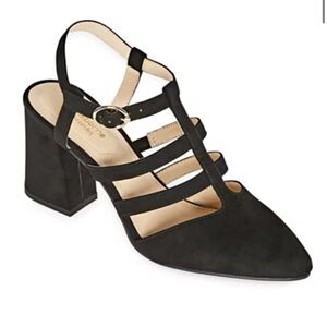 Liz Claiborne Womens Newell Buckle Pointed Toe Block Heel Pumps